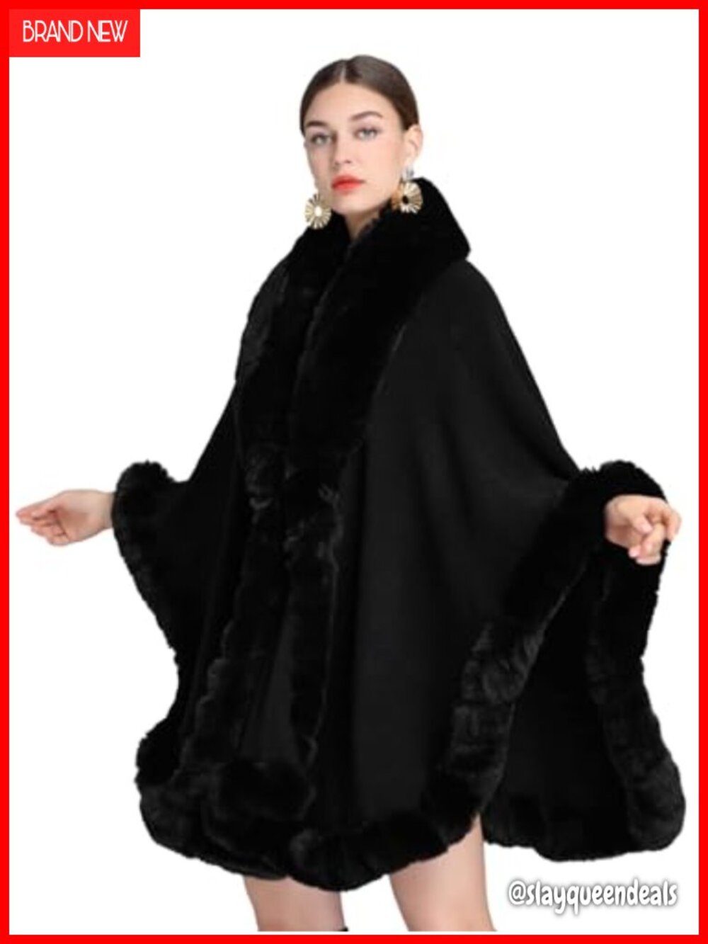 Faux Fur Shawl Wrap Women Winter Knit Poncho Evening Cape Cloak